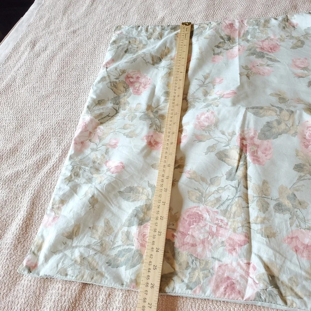 Laura Ashley Floral Rose Sage Green Cotton Euro Pillow Sham Reversible Stripe